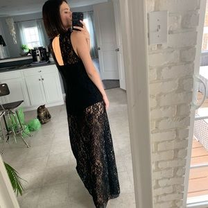 Maxi lace see through dress with black body suit